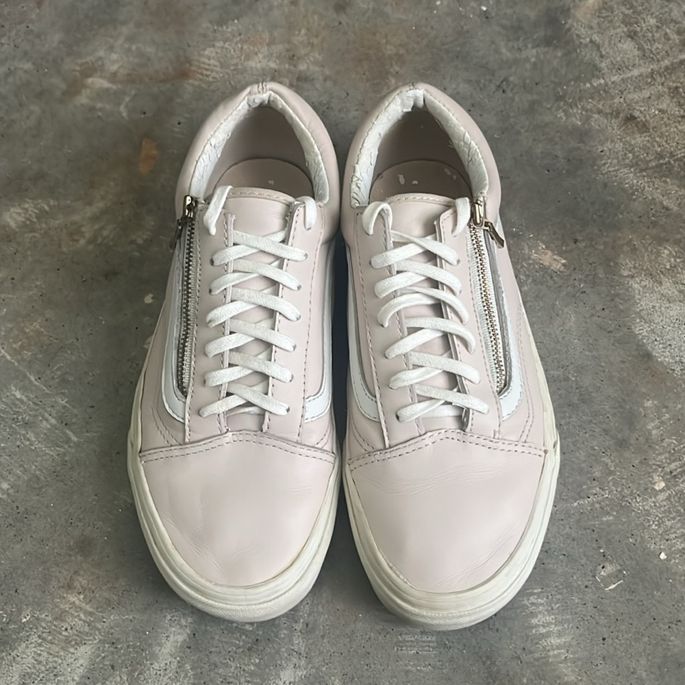 Pale Pink Leather Vans with Zipper